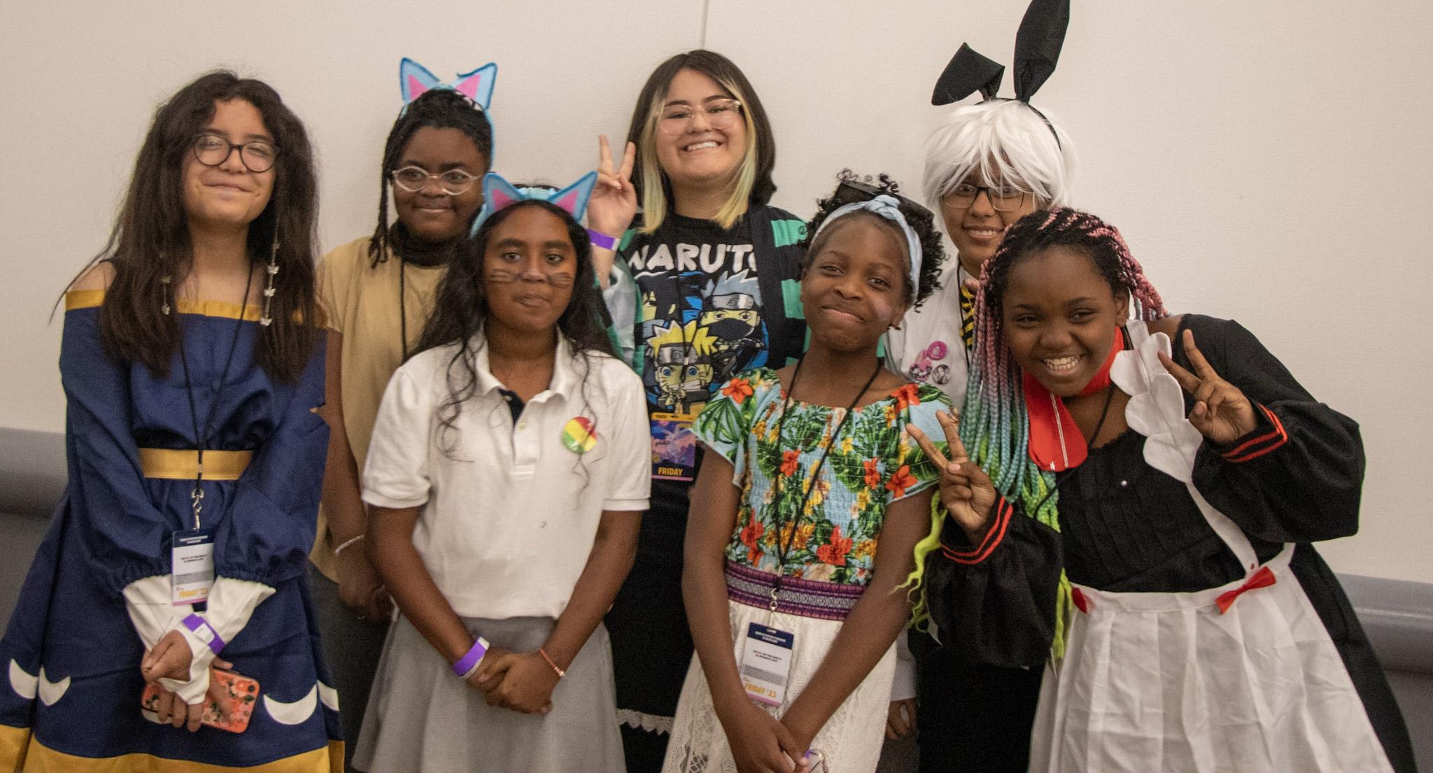 Students in costume and cosplay at a Pop Culture Classroom event